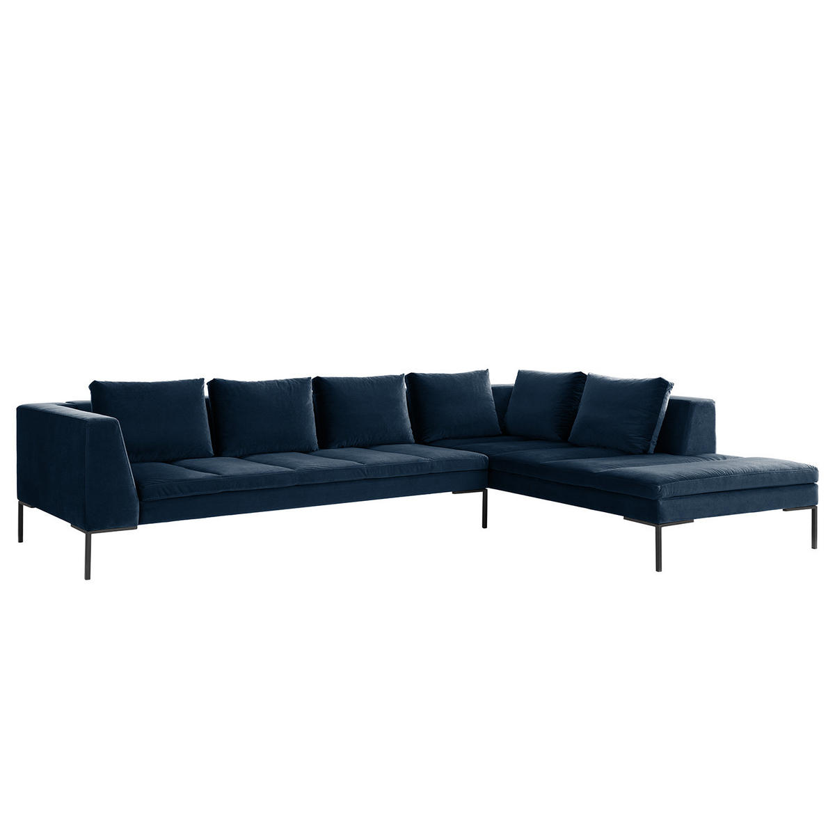 ECKSOFA mit Ottomane - Schwarz/Dunkelblau, Textil/Metall (319/230cm) - home24