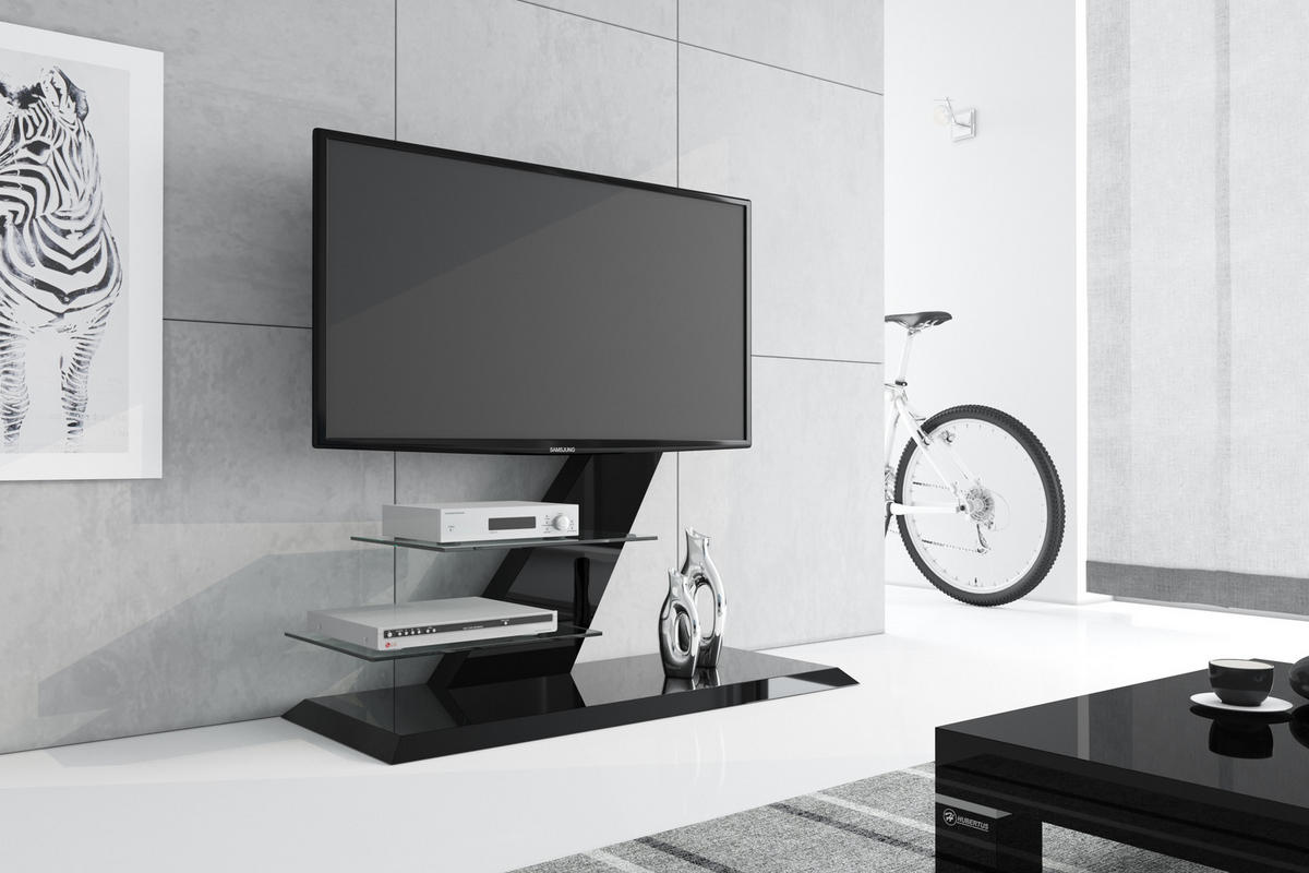 TV RACK rechteckig Schwarz Hochglanz Glas 120/106/50 cm - Schwarz Hochglanz, Holzwerkstoff (120/106/50cm)