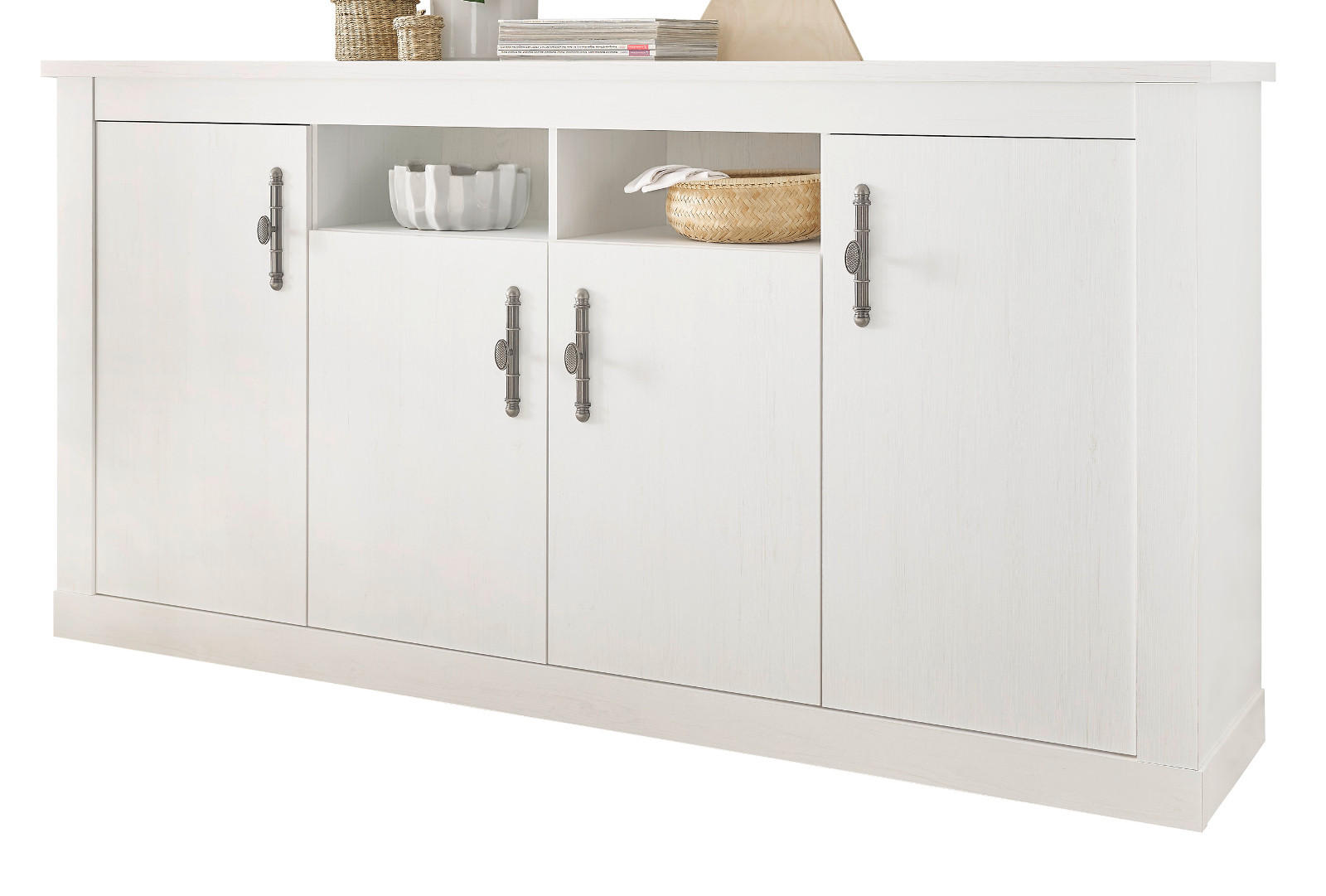 SIDEBOARD weiß Pinie Landhaus, Kommode 201 cm, Soft-Close-Funktion - Weiß, Holzwerkstoff/Kunststoff (200/104/45cm) - Furn.Design
