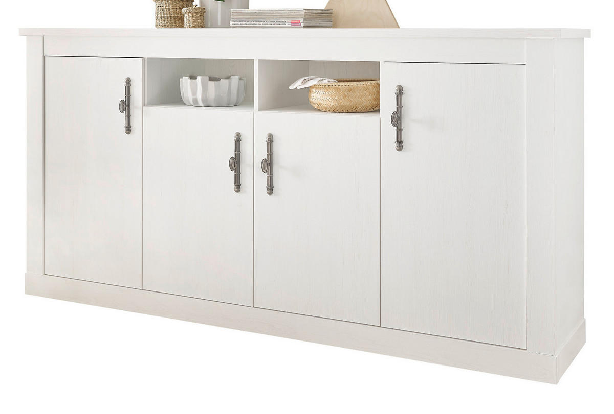 SIDEBOARD weiß Pinie Landhaus, Kommode 201 cm, Soft-Close-Funktion - Weiß, Holzwerkstoff/Kunststoff (200/104/45cm) - Furn.Design