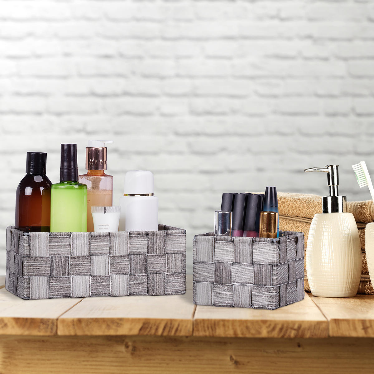 4TLG.AUFBEWAHRUNGSKORB-SET - Grau, Kunststoff/Metall (23/10.5/23cm) - Relaxdays