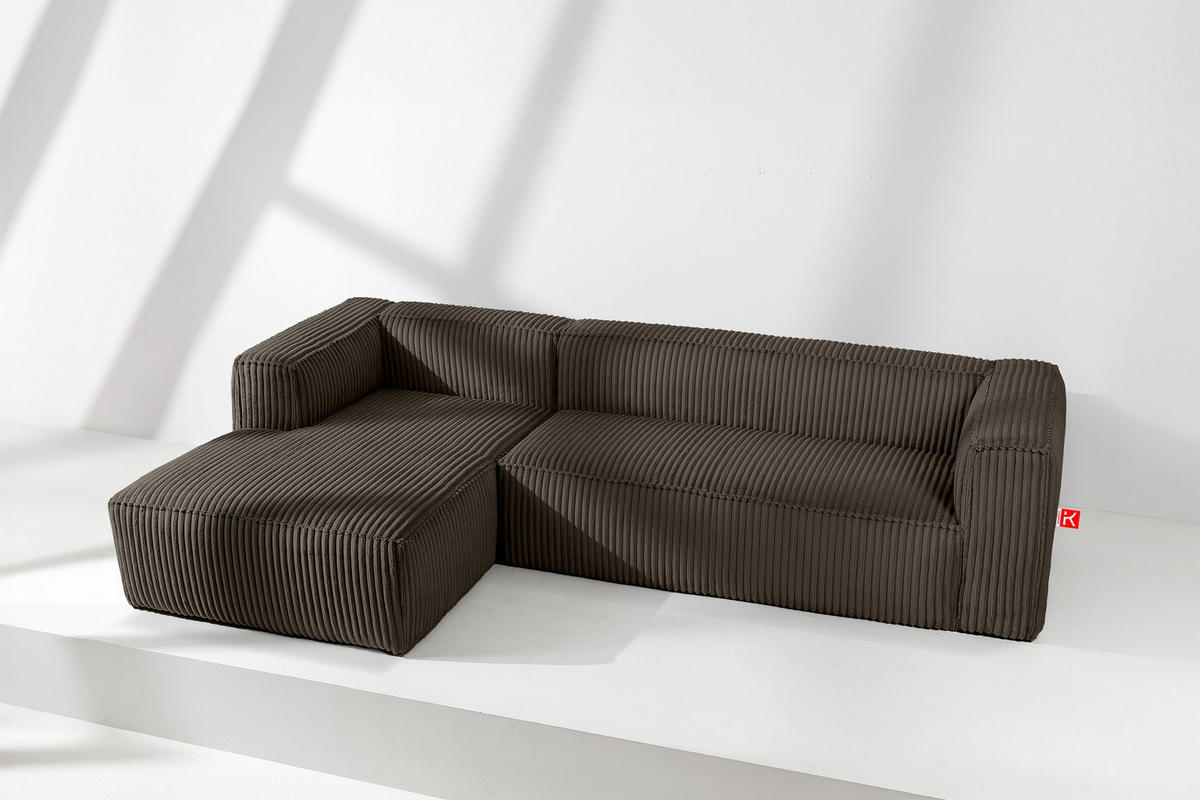 ECKSOFA-LINKS FEROX Modern, Cord-Stoff, braun - Braun, Textil (305/175cm) - KONSIMO®