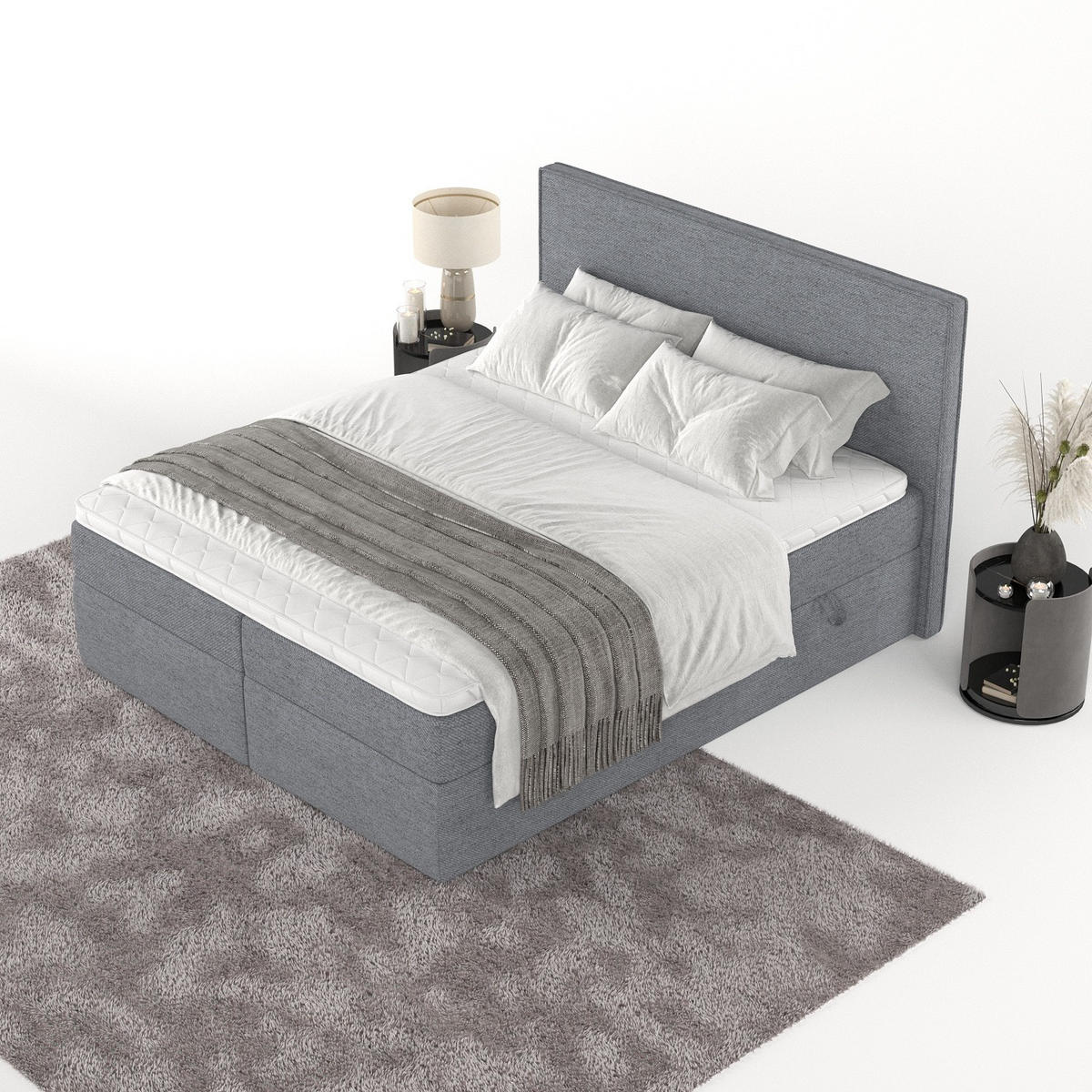 BOXBETT Nuvia 180/200 cm Grau im Neve Stoff - Schwarz/Grau, Holz/Holzwerkstoff (180/200cm) - AltaBeds