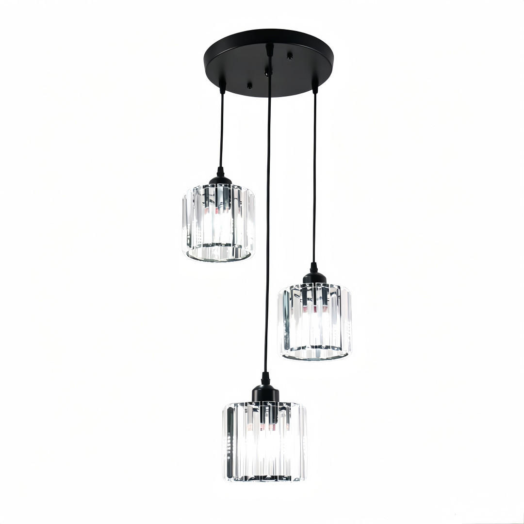 PENDELLEUCHTE Schwarz Modern 3-flammig, Kristall Innenleuchte - Schwarz, Naturmaterialien (15/13/50cm) - Weltevree