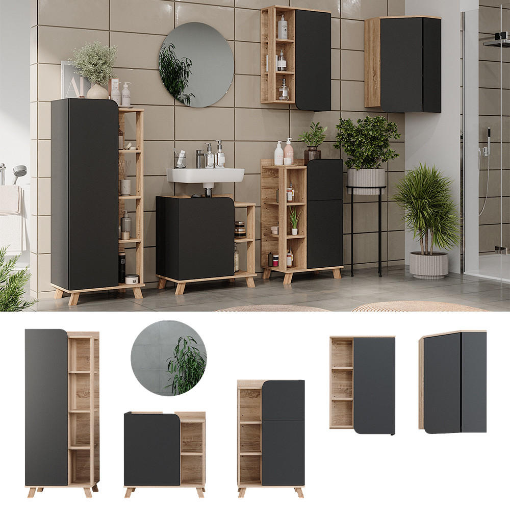BADMÖBEL-SET Karen Sonoma 5 Teile - Anthrazit, Holzwerkstoff (60/65/35cm) - Vicco