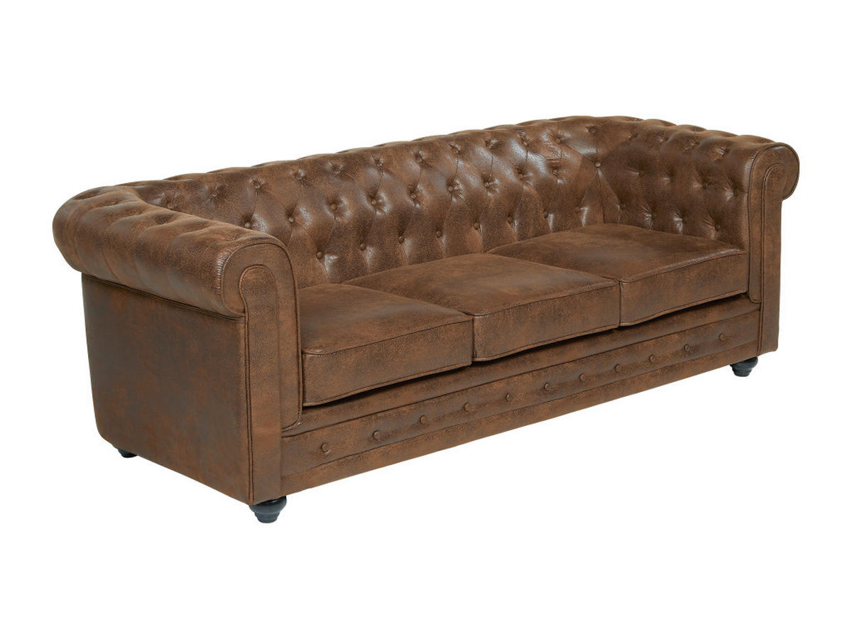 SOFA 3-Sitzer - Microfaser - Vintage-Look - CHESTERFIELD - Braun, Textil (88/72/205cm) - Vente-Unique