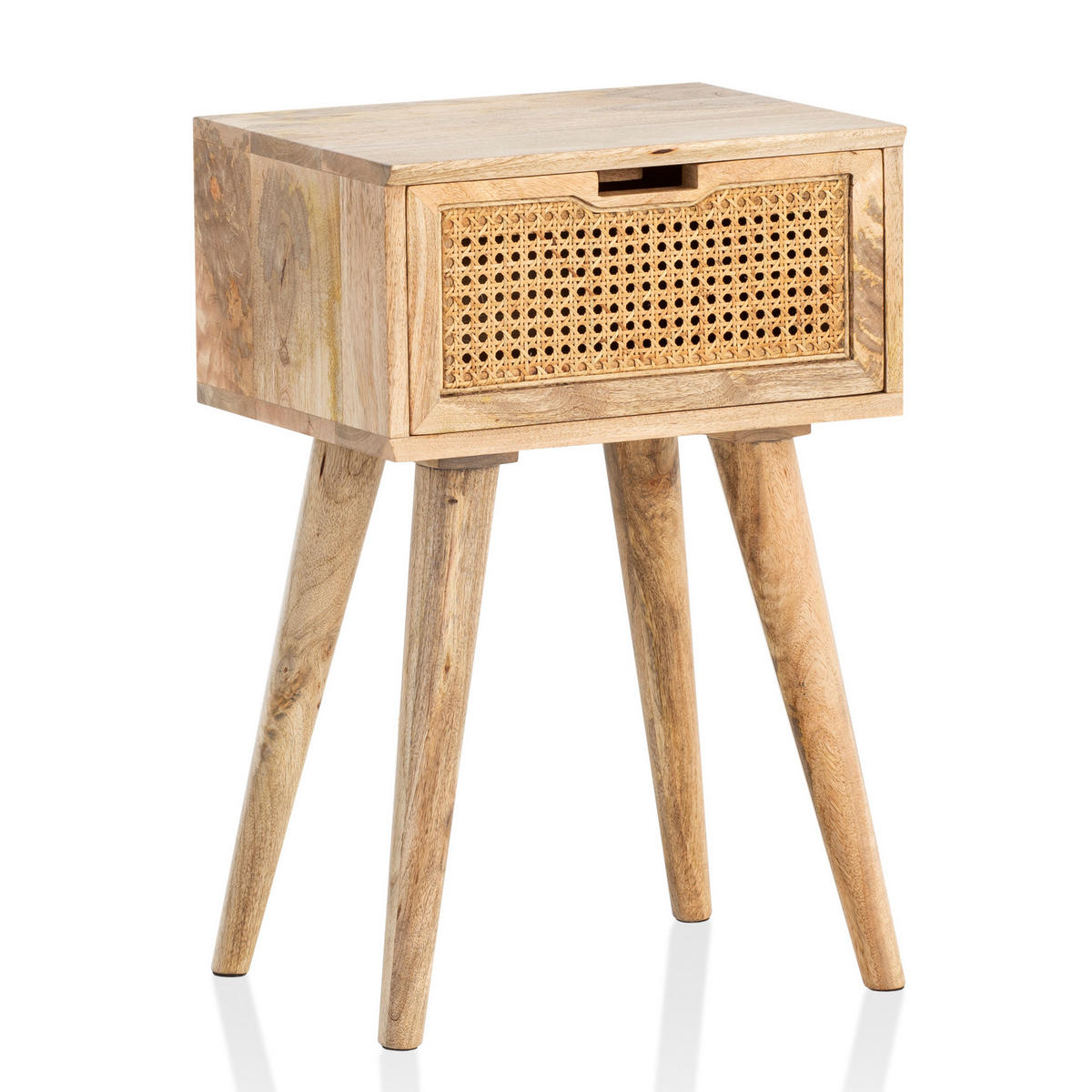 NACHTTISCH – Mango Massivholz/Rattan, 40x60x30 cm, Braun, 1 Schublade, Wiener Geflecht - Braun, Holz (40/60/30cm) - KADIMA DESIGN