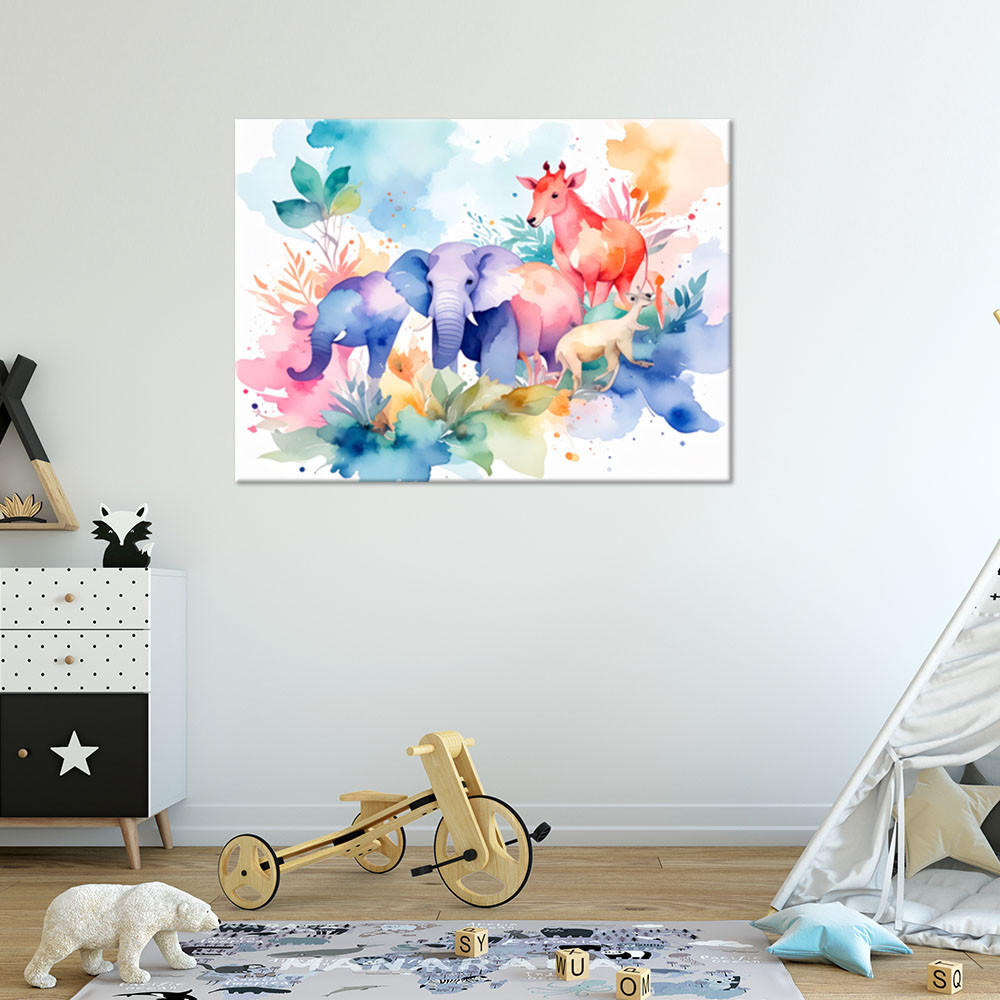 LEINWANDBILD Bunte afrikanische Tiere Aquarell 120x80cm - Multicolor, Textil (120/80cm) - Feeby