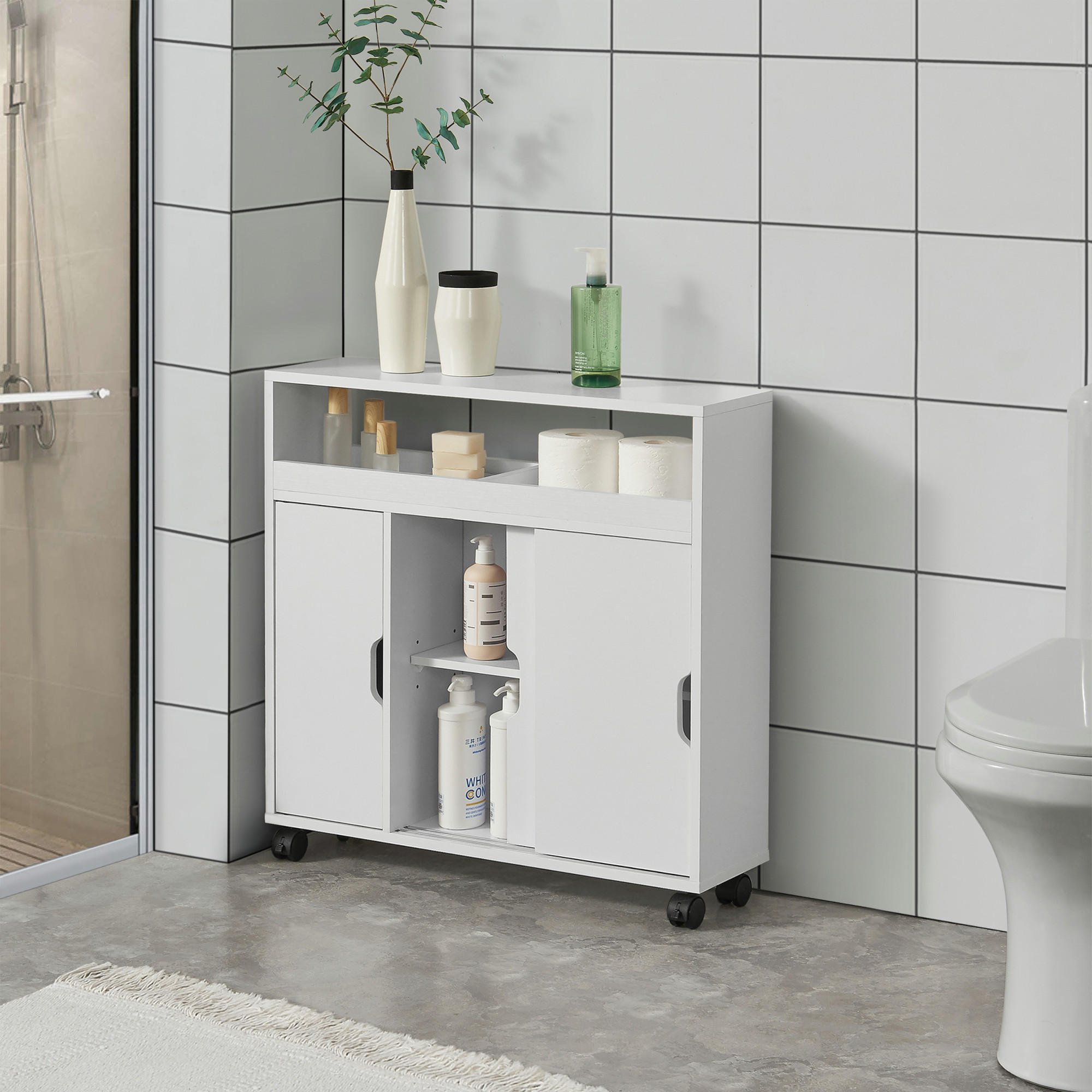Thumbnail - [en.casa] Seitenschrank, Weiß, Holzwerkstoff, 70x71x20 cm, Badezimmer, Badezimmerschränke