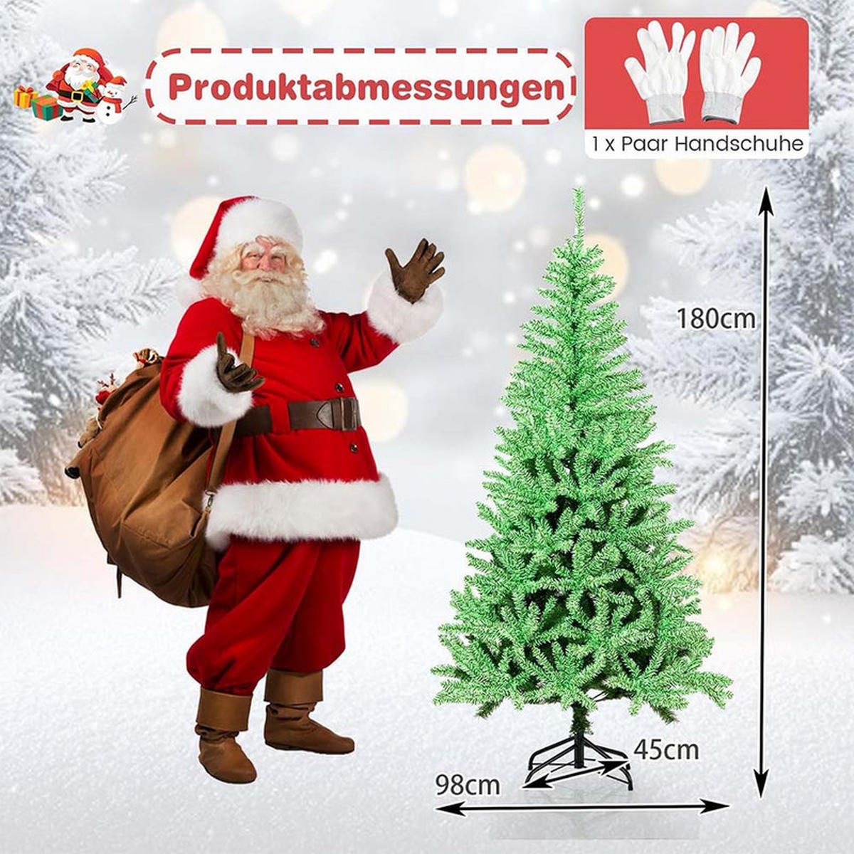 WEIHNACHTSBAUM im Dunkeln leuchtend 180cm Grün - Grün, Metall (180cm) - COSTWAY