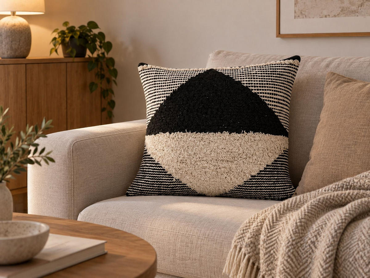 OKRASNA BLAZINA bež 50/50 cm Khora - črna/bež, tekstil/naravni materiali (50/50cm) - Beliani