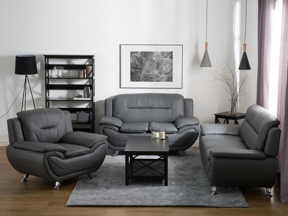 3-SITZER-SOFA Kunstleder Grau Leira - Grau, Kunststoff/Textil (201/88/86cm) - Beliani