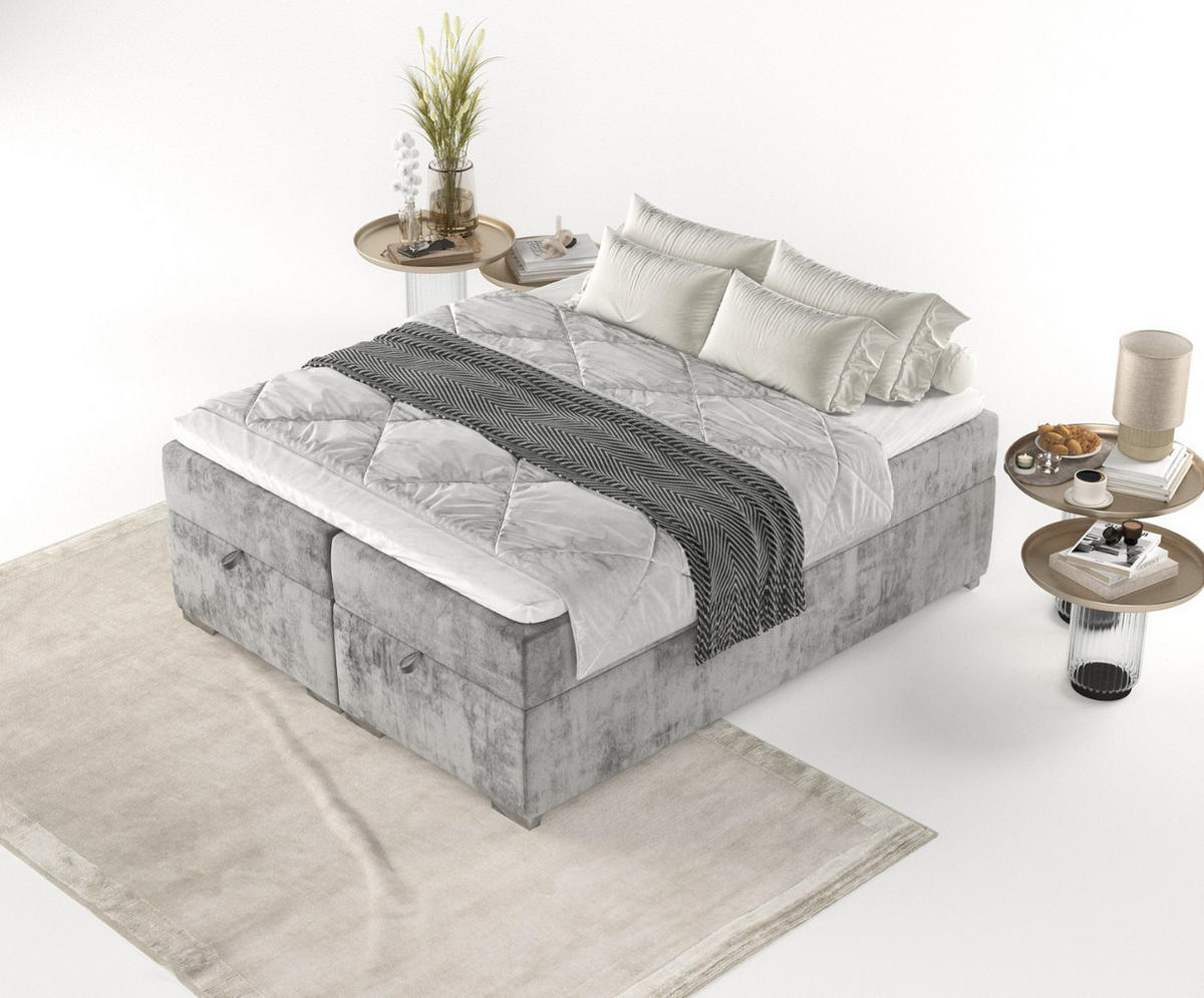 BOXBETT Reto 140/200 cm Grau im Lotta Stoff - Chromfarben/Grau, Holz/Holzwerkstoff (140/200cm) - AltaBeds