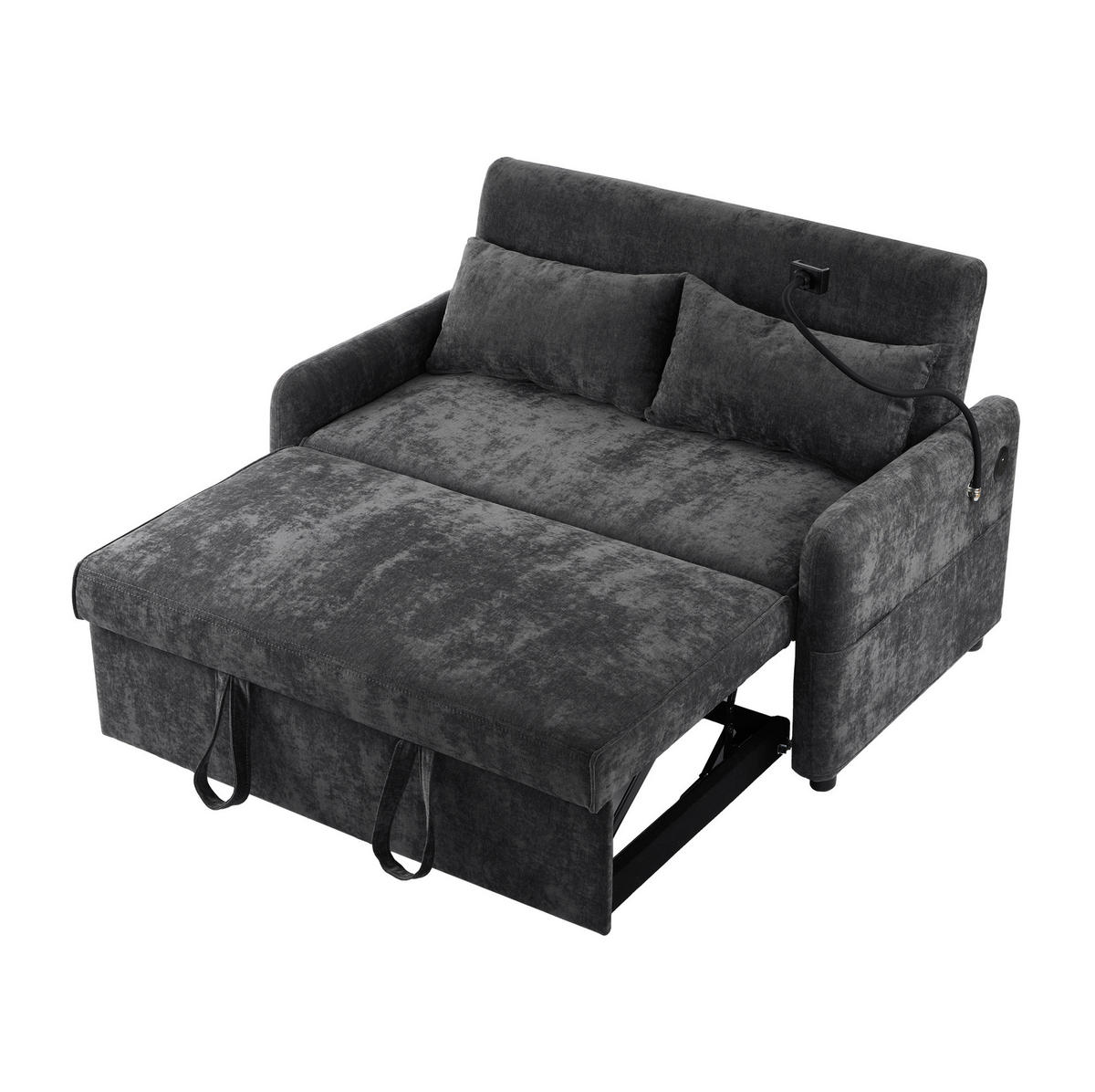 KAUČ od chenille tkanine, 129/163/81 cm siva, na razvlačenje s USB - siva, tekstil (129/81/76cm) - BEAOK