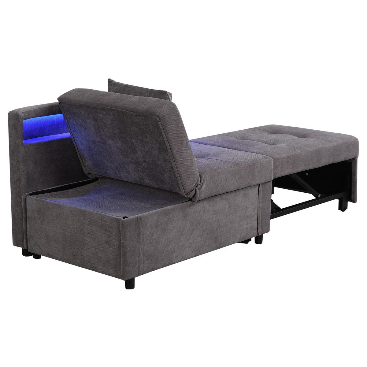 SCHLAFSOFA 3-in-1 Leinenstoff mit 5-fach verstellbarer Rückenlehne und USB-Anschluss Dunkelgrau 177/68/65 cm - Dunkelgrau, Textil (68/65/177cm) - Redom