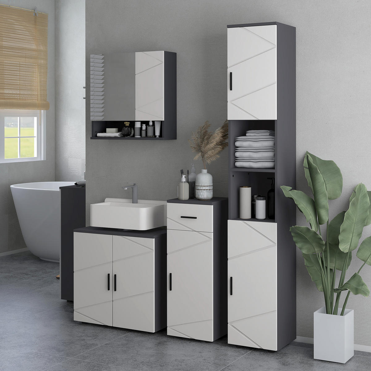 WASCHBECKENUNTERSCHRANK Unterschrank mit Schrankfach Griff, Grau 60 x 30 x 60 cm - Grau, Holzwerkstoff (30/60/60cm) - Kleankin