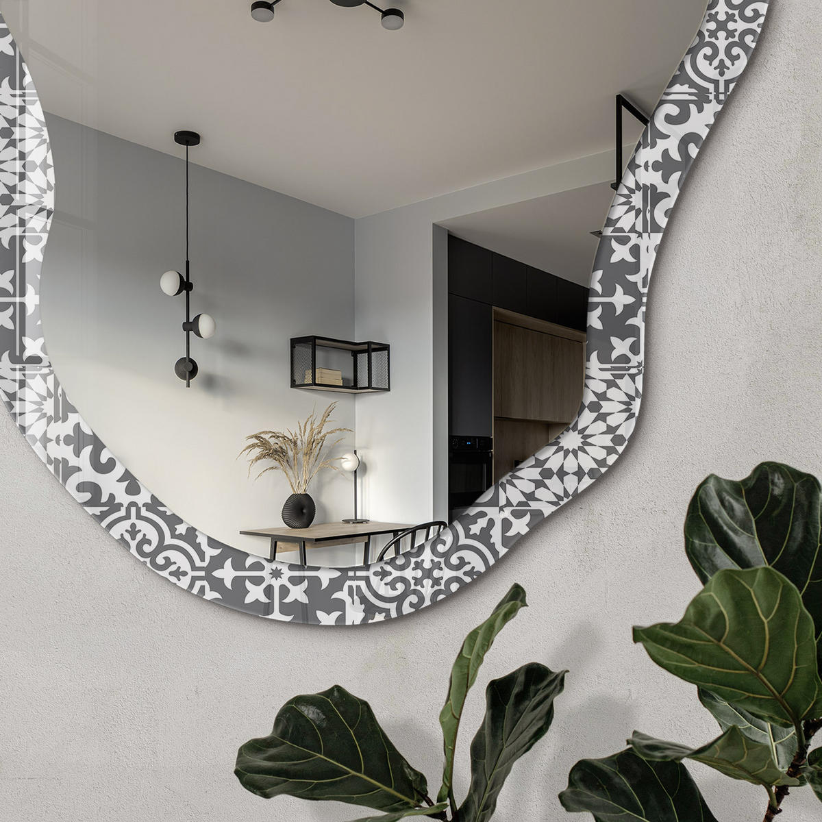SPIEGEL 90x45 cm asymmetrisch mit Druck - Stilvolles Mosaik - Transparent, Glas (45/90/0.4cm) - TULUP