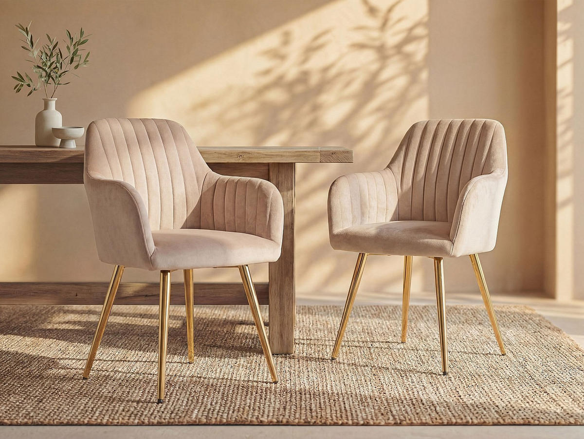 STUHL - 58 cm x 59 cm - Samt - Beige - ELEANA - Beige, Textil (58/82/59cm) - Vente-Unique