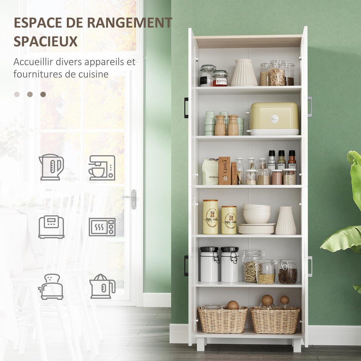 HIGHBOARD DE-11153 4 Türen & 2 verstellbare Böden Weiß - Weiß, Holzwerkstoff (30/170.5/60cm) - ComfortXL