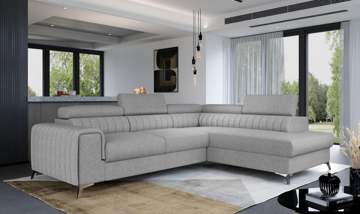 ECKSOFA - OLIVIER (Rechts, Hellasche) - Silberfarben/Hellgrau, Textil (275/205cm) - Möblo