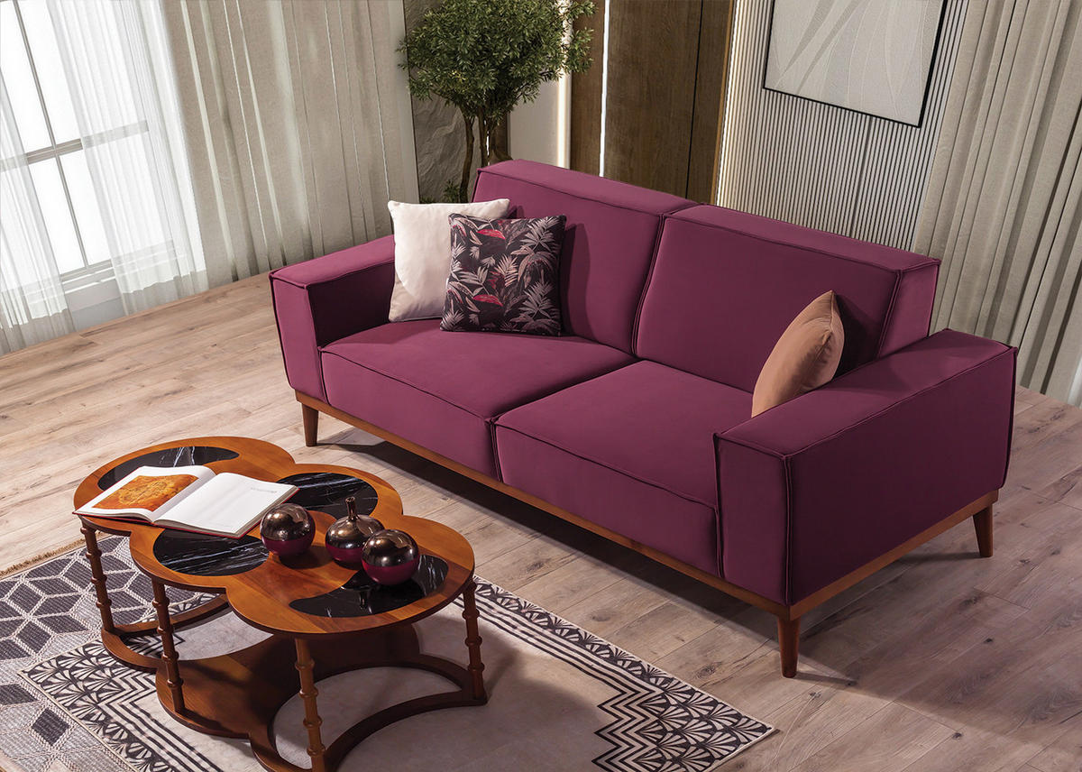 SITZGARNITUR Retry Grau Stellvariante:2+1+1 - Violett, Holz (187/85/100cm) - Villa Möbel