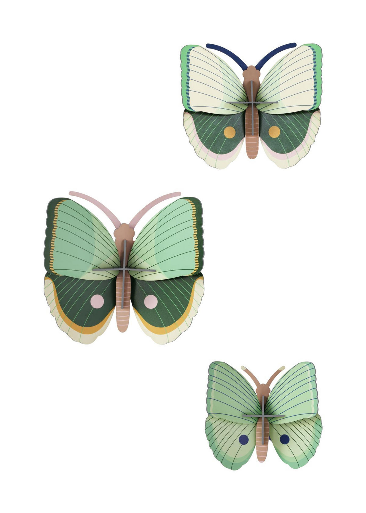 WANDDEKO Smaragd-Falters-Trio 5/13.5 cm - Multicolor, Wellpappe (5/13.5/13cm) - KUNSTLOFT