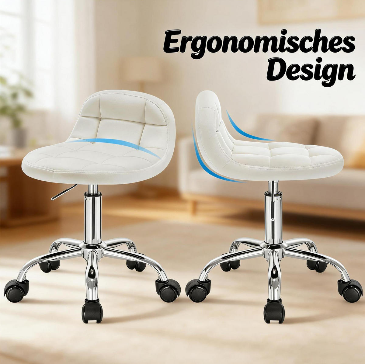 DREHSTUHL Bürostuhl 43/43/68 cm creme weiß aus Samt mit Rollen - Creme, Kunststoff (31/68/38cm) - OKWISH