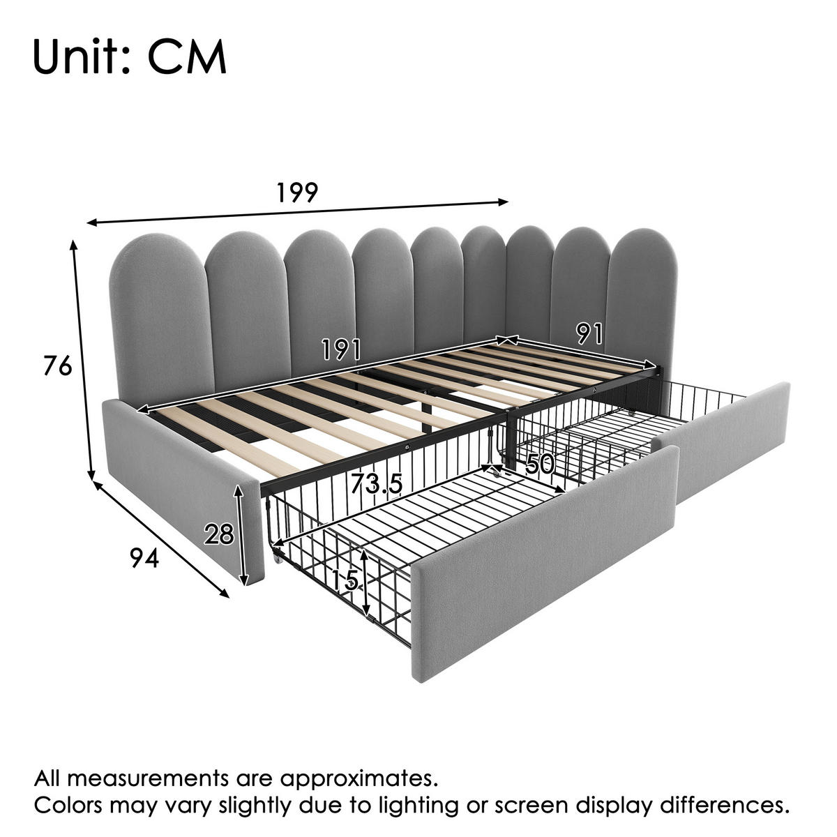 POLSTERBETT aus Samt 90x190 cm in Grau mit 2 Schubladen - Grau, Textil (90/190cm) - Modfu