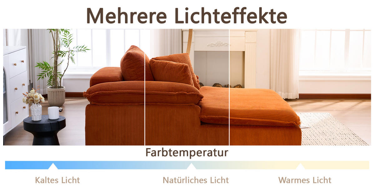 RECLINER Sofa Cord ergonomisch und ohne Montage 177/122/92 cm Orange - Orange, Textil (122/92/177cm) - Redom