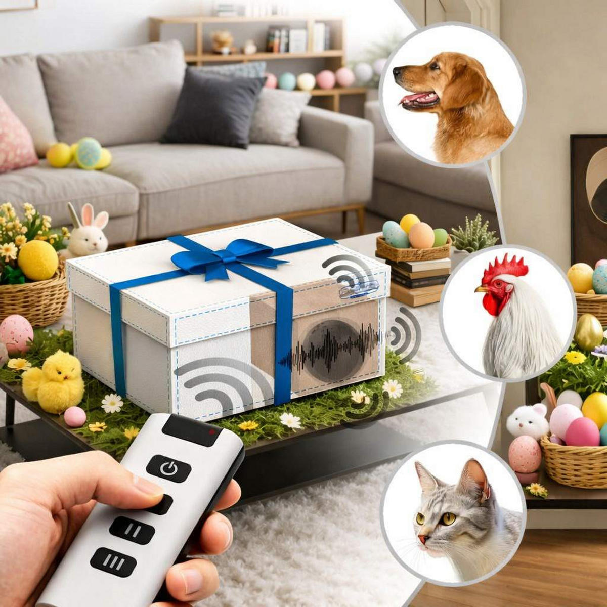 OSTERGESCHENKEBOX mit Soundfunktion 41/31/18 cm - Weiß, Metall (31/18/41cm) - DanDiBo