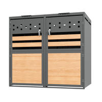 MÜLLTONNENBOX aus Stahl in Grau/Holzoptik mit hydraulischem Klappdeckel 132x80x120 cm - Grau, Metall (132/120/80cm) - Modfu
