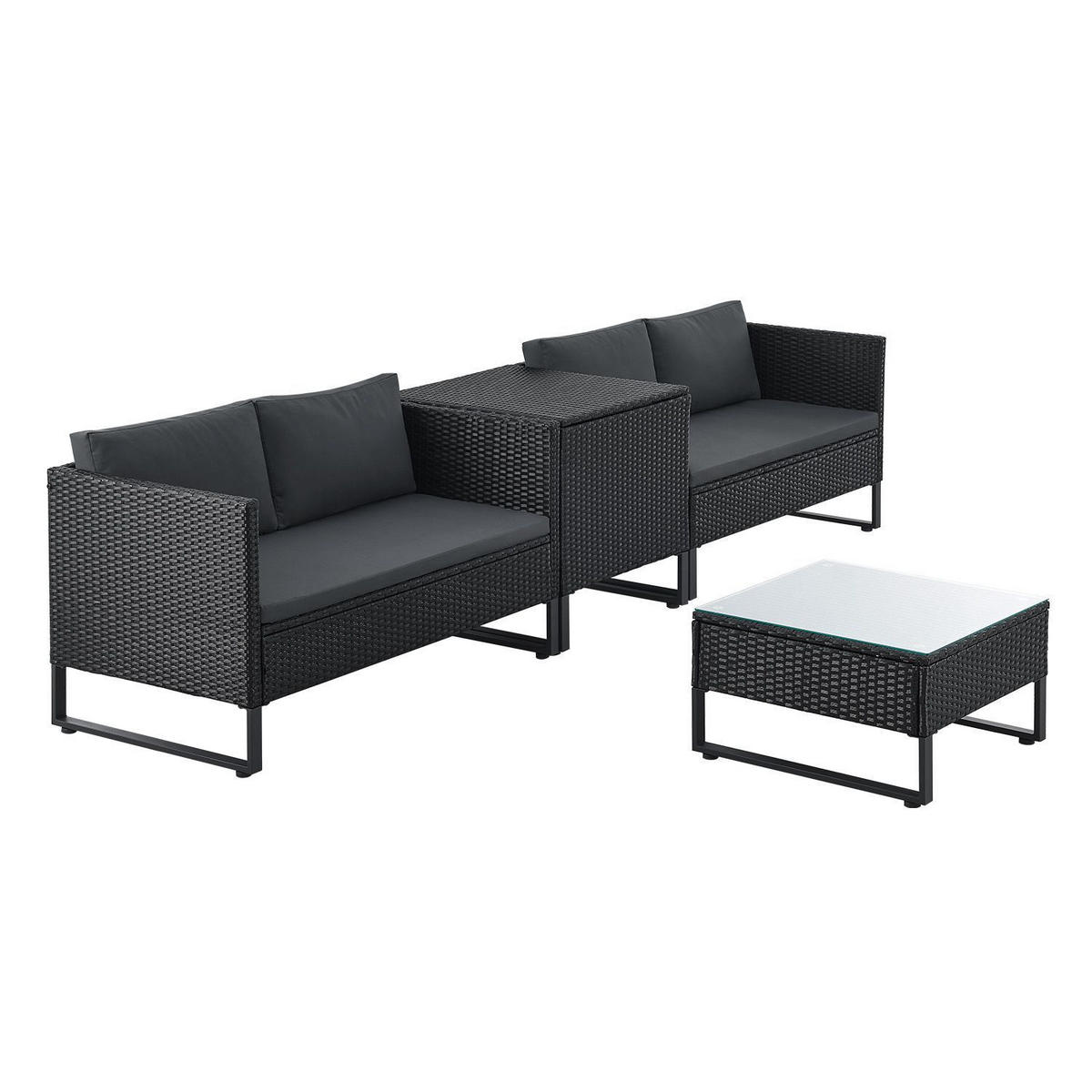 LOUNGEGARNITUR Santorini schwarz / grau inkl. Abdeckung - Schwarz, Kunststoff/Metall - Juskys