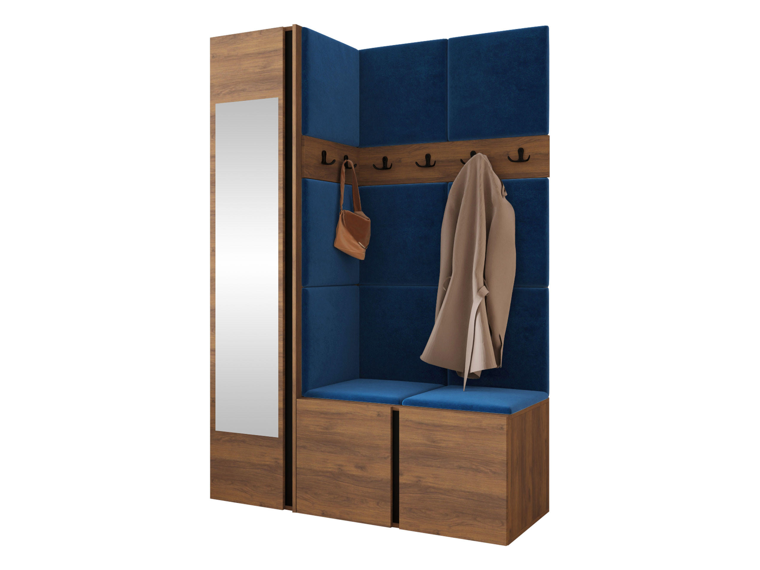 MOBILIER PENTRU HOL Orion X - albastru/culoare lemn de nuc, material plastic/compozit lemnos (124/186/46cm) - MIRJAN24