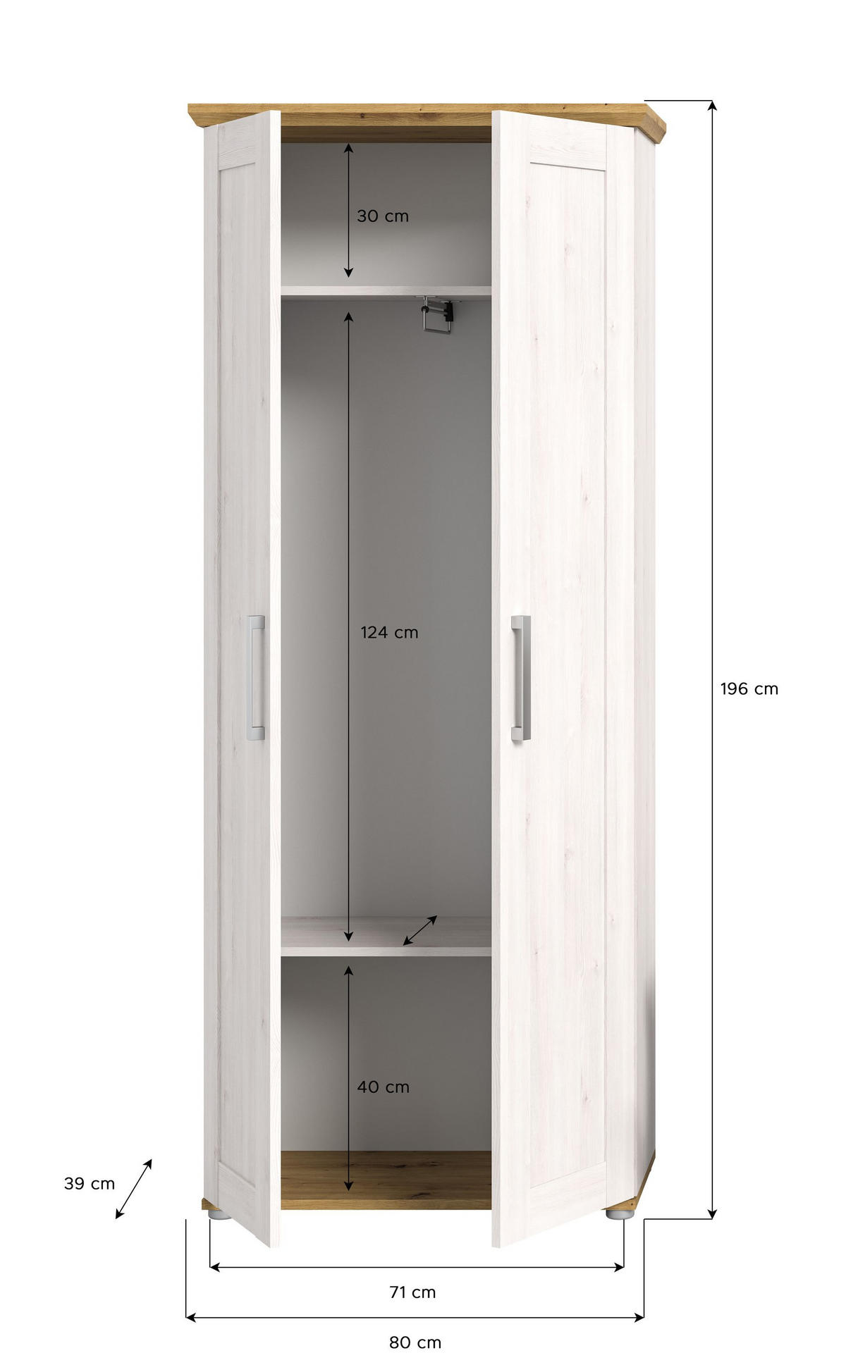 GARDEROBENSCHRANK Verona Garderobe in Sibiu Lärche Nb. und Artisan Eiche Nb. B/H/T: 80x196x39 cm - Lärchefarben, Holzwerkstoff (78/194/37cm)