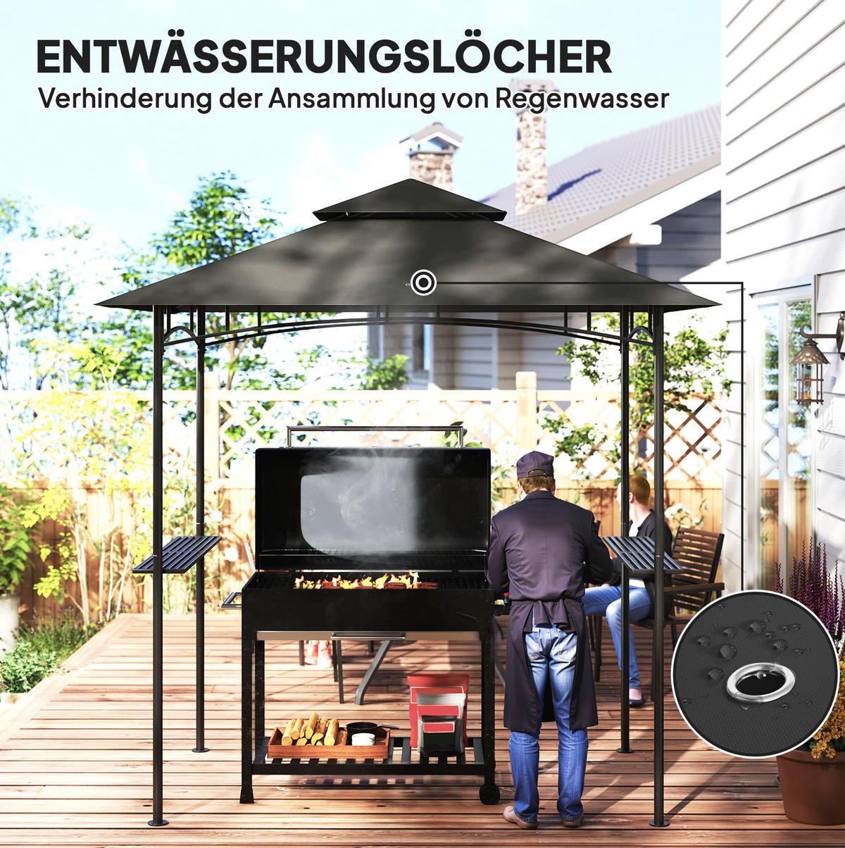 PAVILLONS aus Polyester 240x150x258 cm in Dunkelgrau mit LED-Lichtern - Dunkelgrau, Textil (240/258/150cm) - Modfu