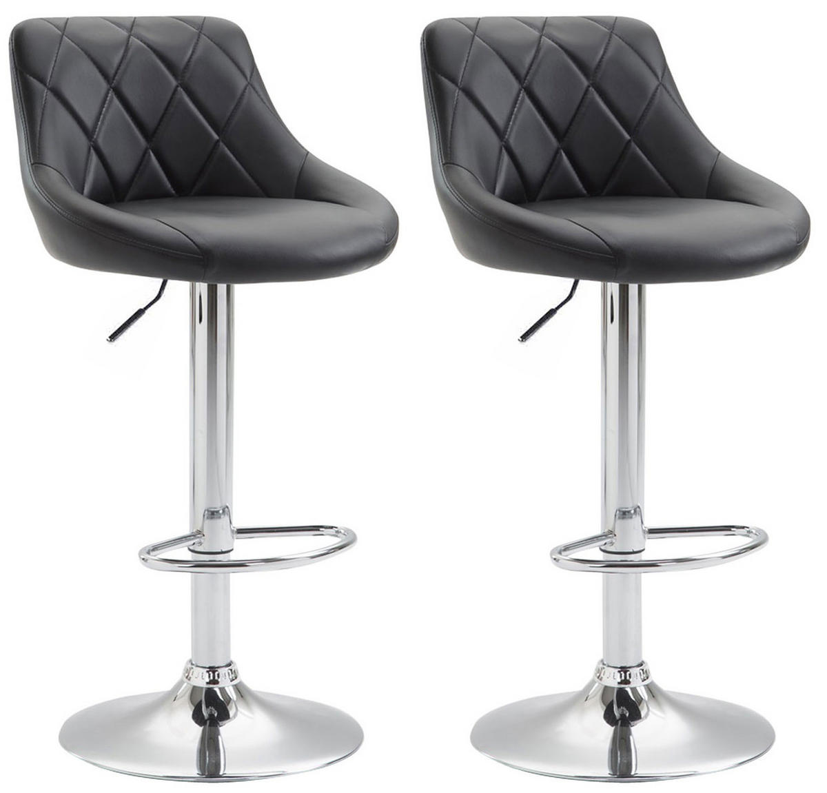 BARHOCKER Lazius, 2er Set, Gestell Metall in Chromoptik, Kunstleder Schwarz - Chromfarben/Schwarz, Kunststoff/Textil (46/100/49cm) - TPFLiving