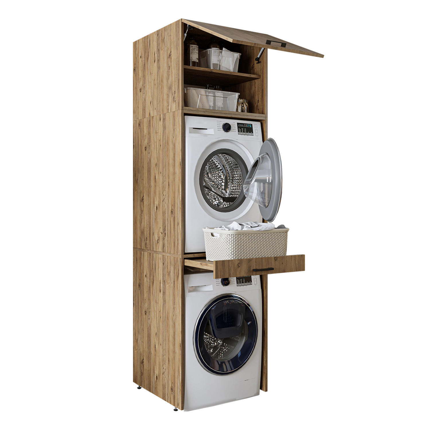 WASCHMASCHINENSCHRANK DUO-I 67cm Breit, 240cm Hoch - Eichefarben, Holzwerkstoff (67/240/67cm)