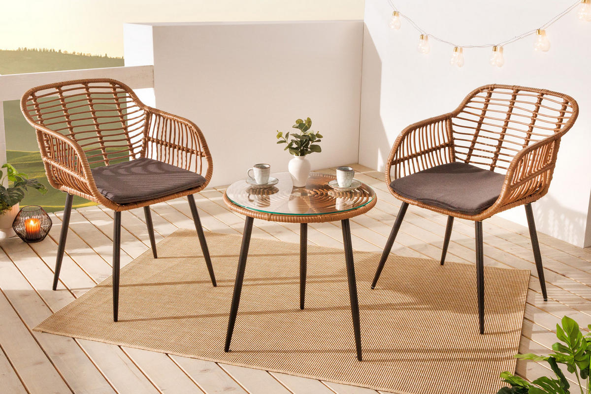 BALKONSET PARIS Polyrattan Braun Schwarz 80 cm - Schwarz/Braun, Kunststoff - riess-ambiente