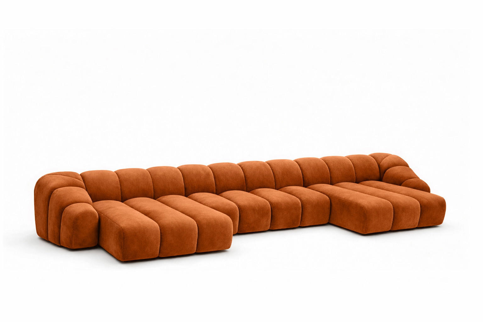 ECKSOFA Modulare U-Form, Veloursstoff Bluvel, Zimtfarbe, CROISSANT U XL - Orange, Holz (448/72/190cm) - Kaiser Möbel