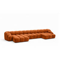 ECKSOFA Modulare U-Form, Veloursstoff Bluvel, Zimtfarbe, CROISSANT U XL - Orange, Holz (448/72/190cm) - Kaiser Möbel