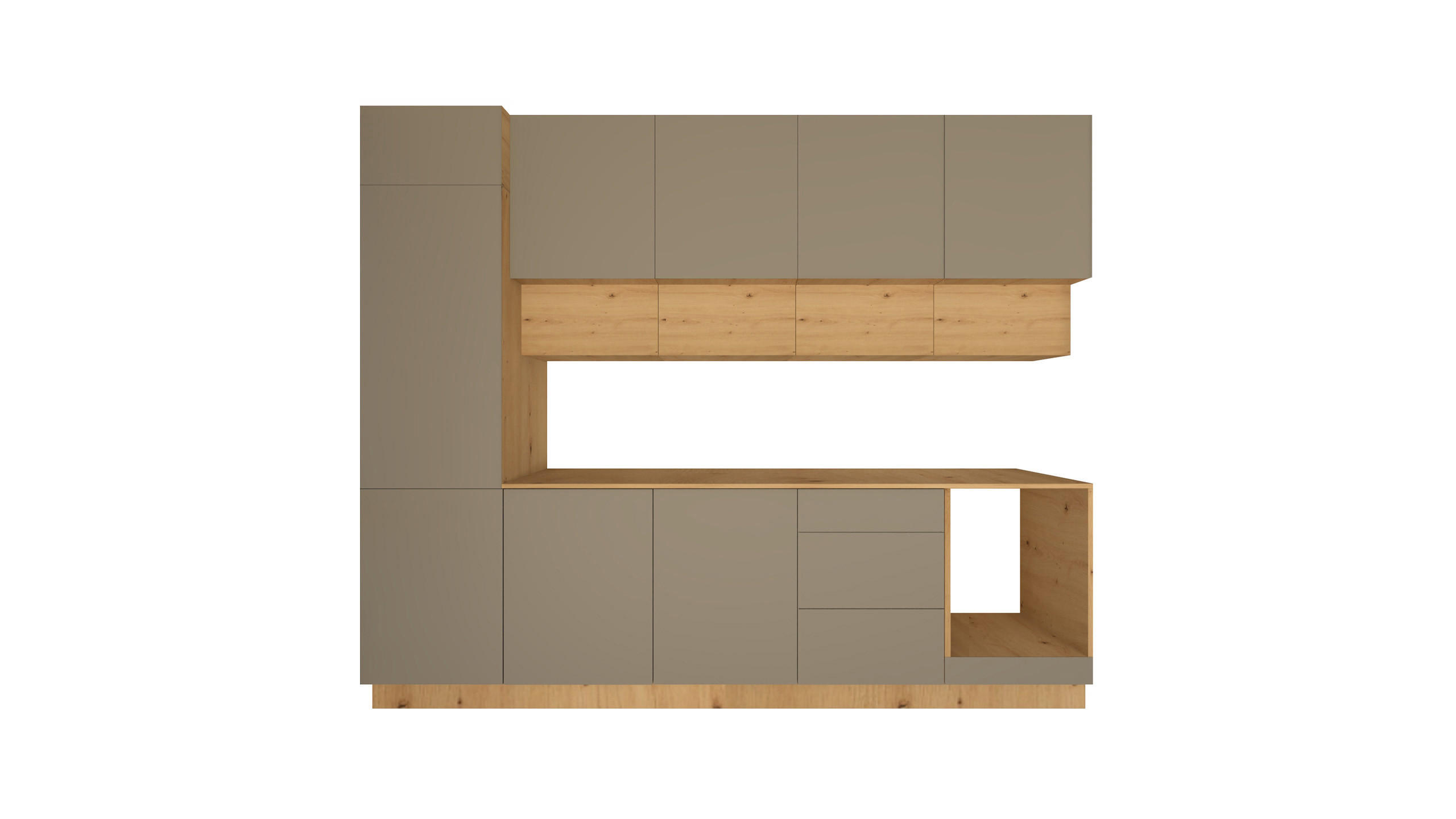 KÜCHENZEILE 300 cm - Nexa KÜ-LN-006 - in Beige & Woodline / Matt - Beige/Eiche Artisan, Holz (300/212/58cm) - ROYAL24_MARKT