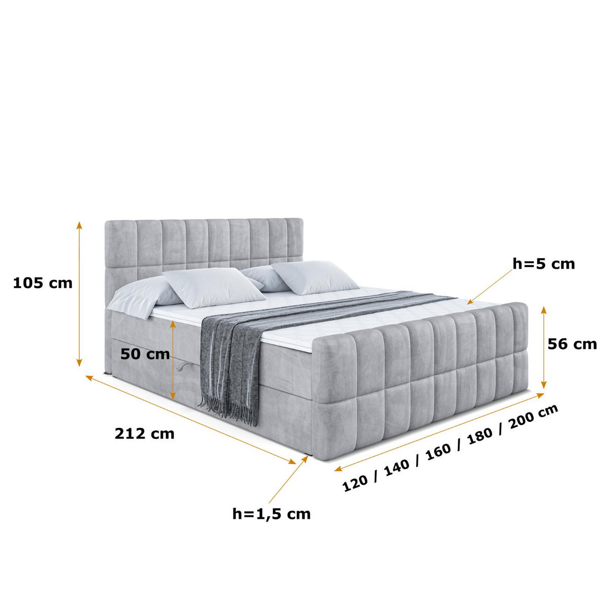 BOXBETT MIAMI-Z - 120x200 cm - H3 - Hellgrau - Hellgrau, Holzwerkstoff (120/200cm) - ALTDECOR
