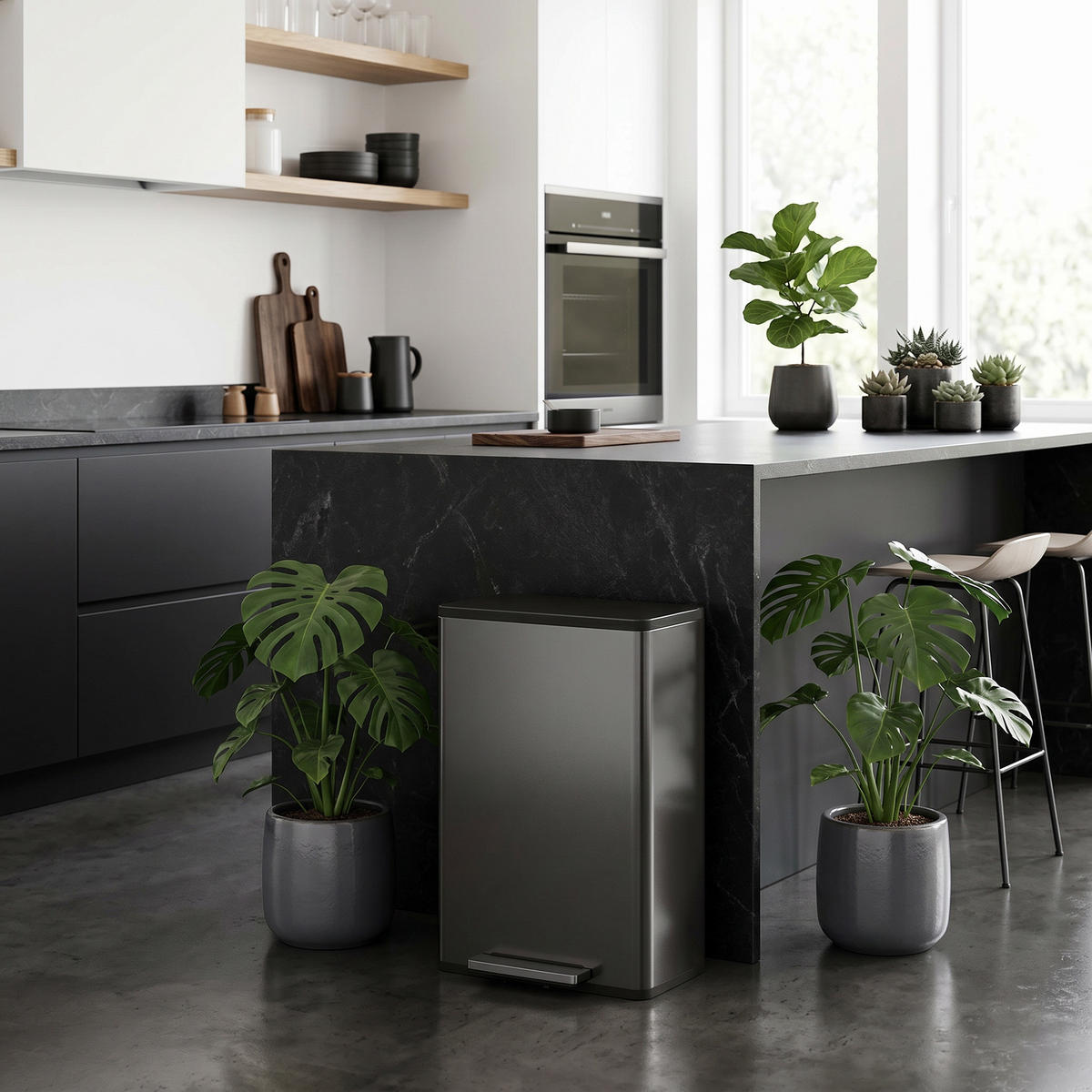 MÜLLEIMER Edelstahl Kunststoff Schwarz - Schwarz, Metall (35/68/42.5cm) - HOMCOM