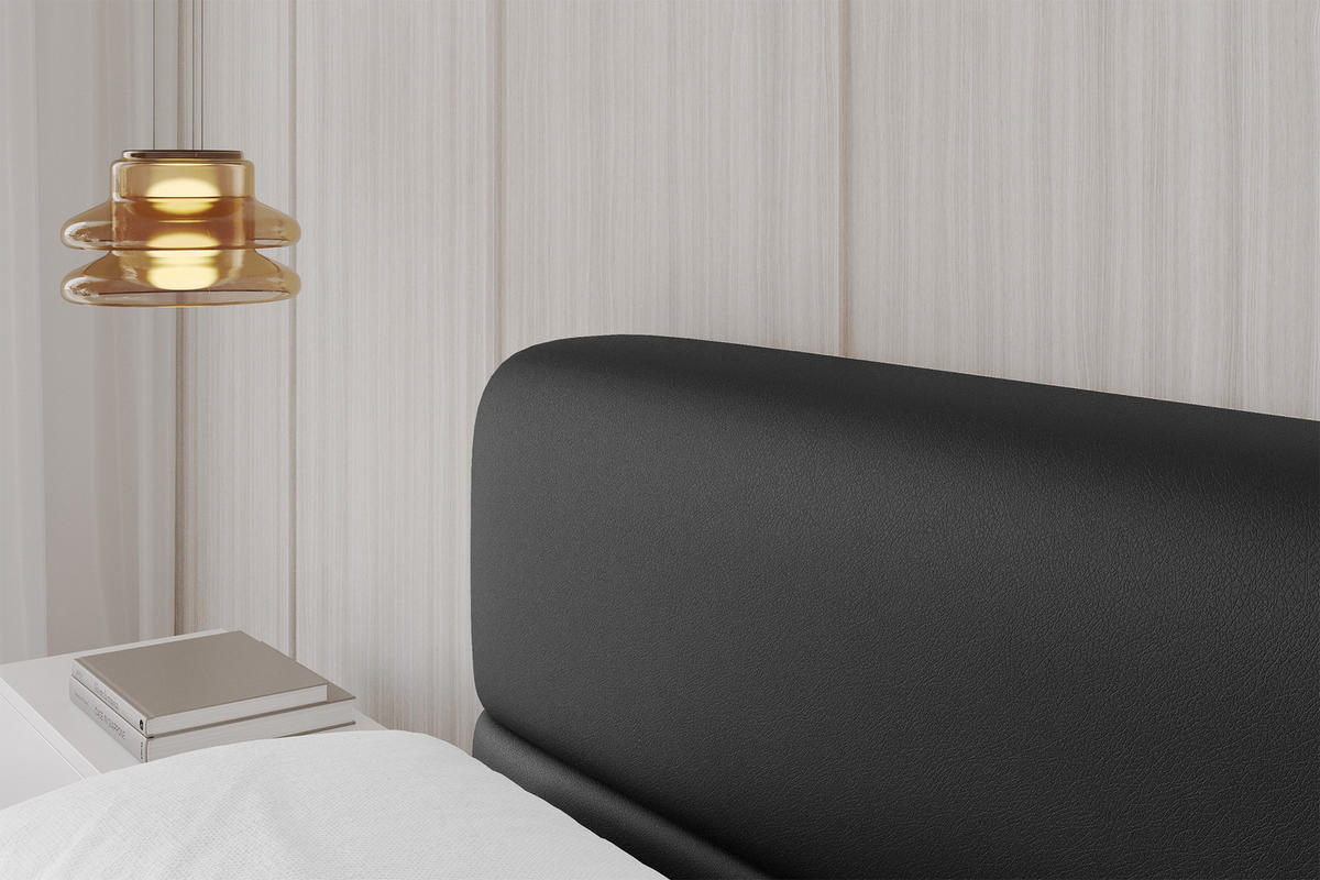 POLSTERBETT mit Bettkasten und Lattenrost, Bett mit Matratze H3/H4 - ENORA-V1 120x200 Schwarz Kunstleder - Schwarz Hochglanz, Holzwerkstoff/Textil (120/200cm) - ALTDECOR