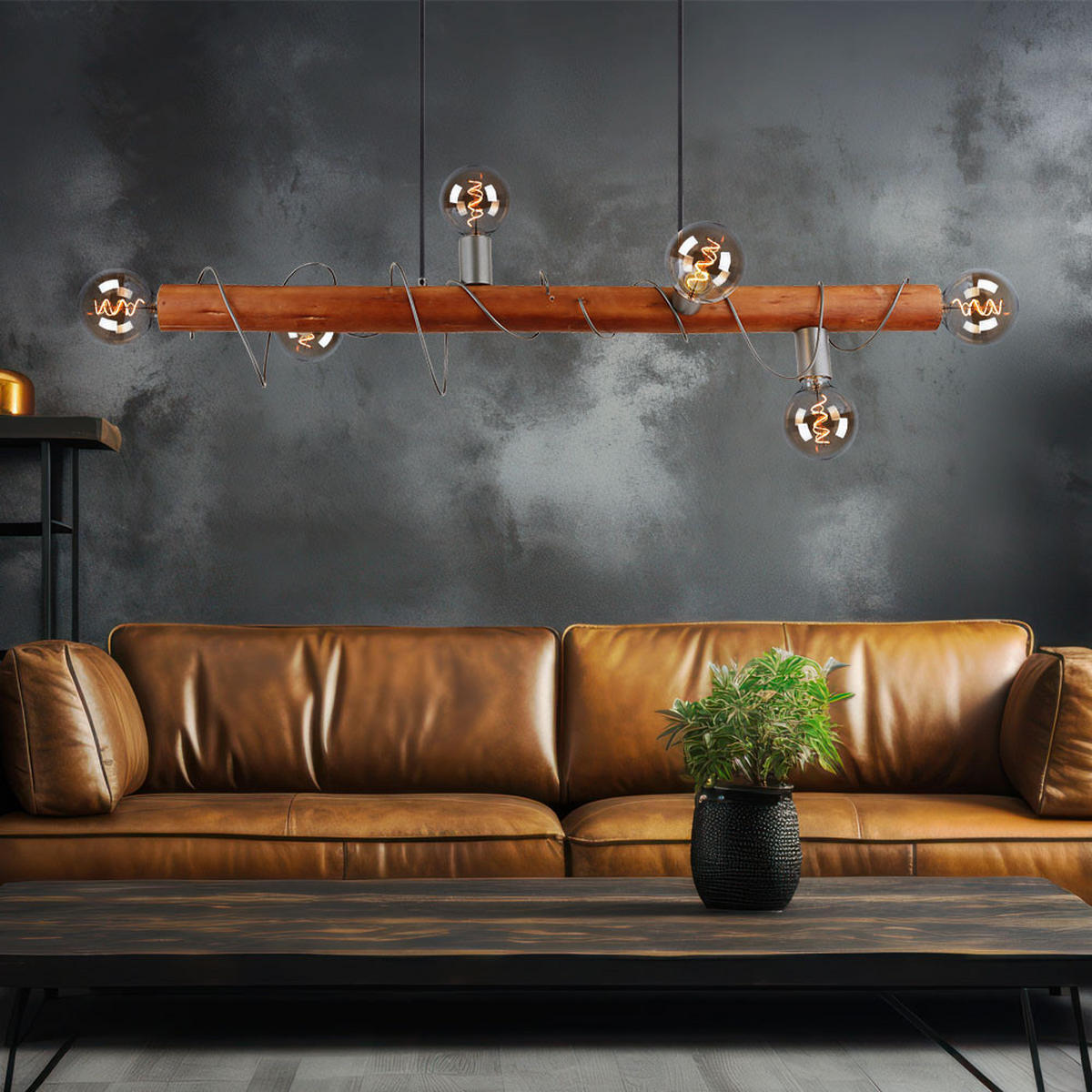 HÄNGELEUCHTE ALICE Holz Braun - Braun, Holz (100/20/120cm) - Globo Lighting