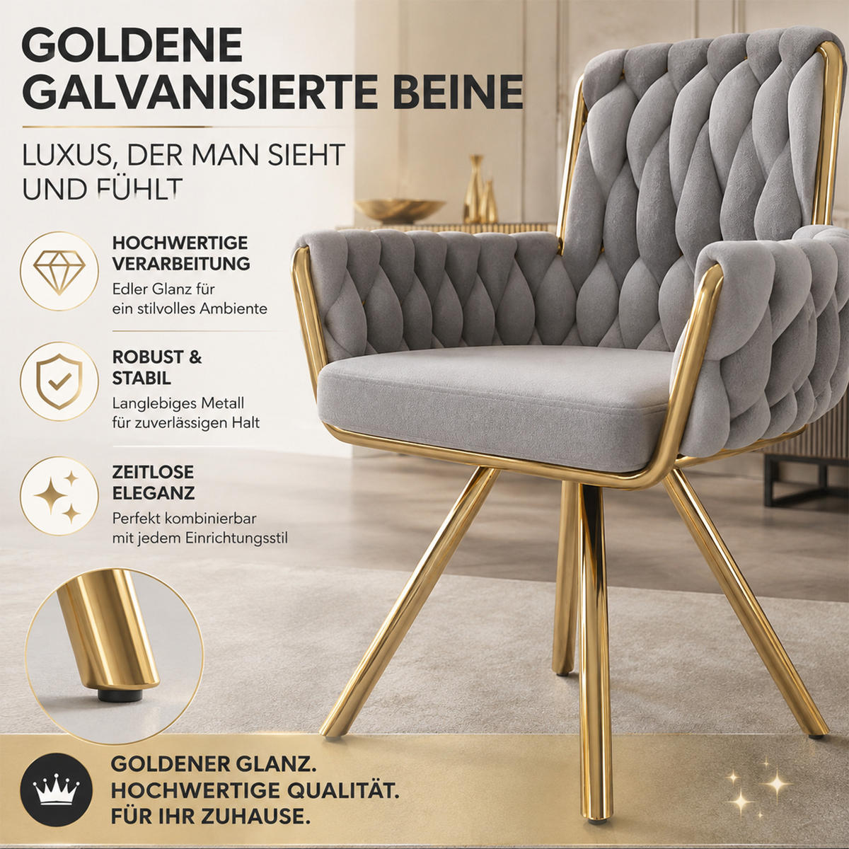 ESSZIMMERSTÜHLE 6er-Set Samt Drehbar Metall Grau - Grau, Textil (63/87/50cm) - FLIEKS