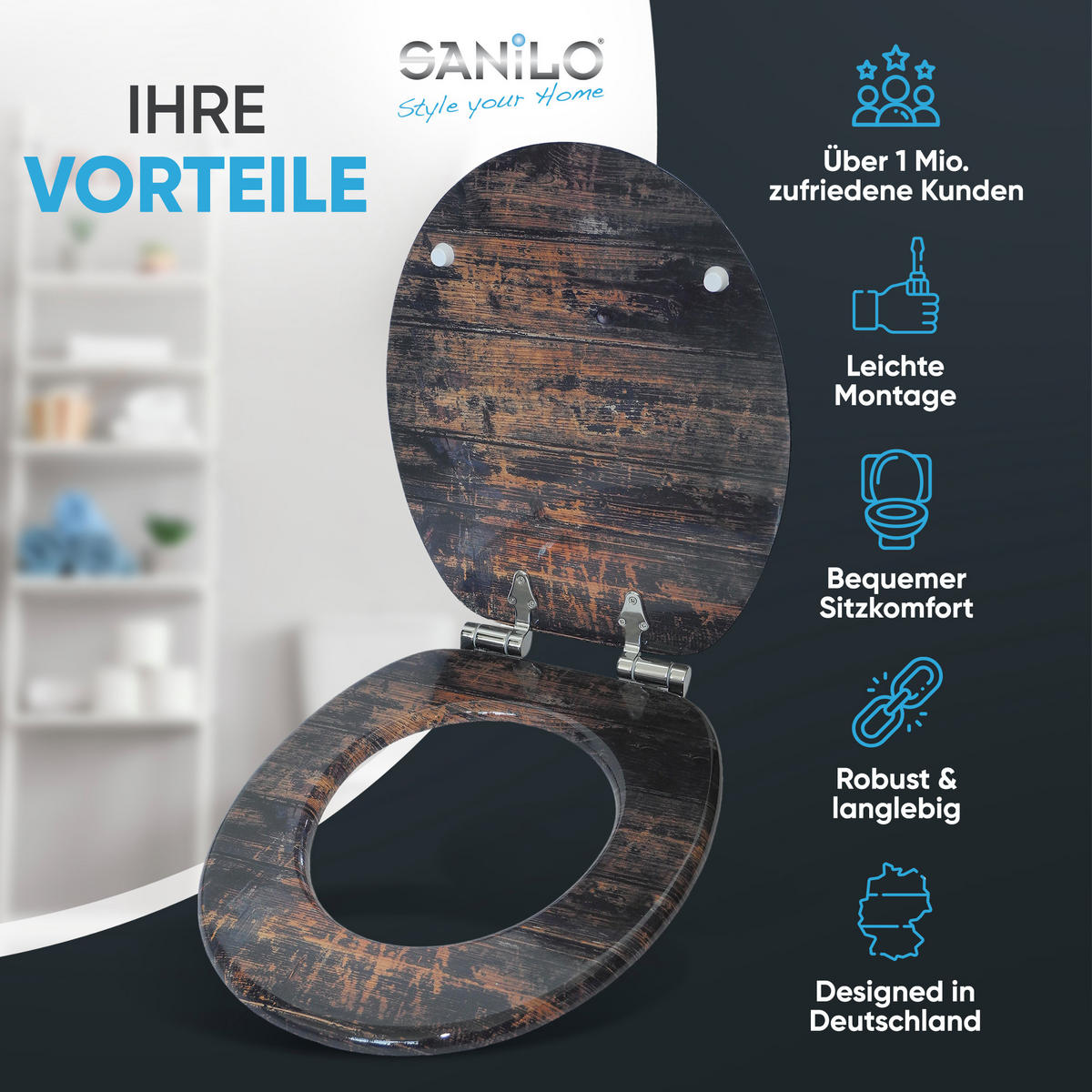 WC-SITZ mit Absenkautomatik Vintage - Braun, Holzwerkstoff (38/6/47cm) - Sanilo