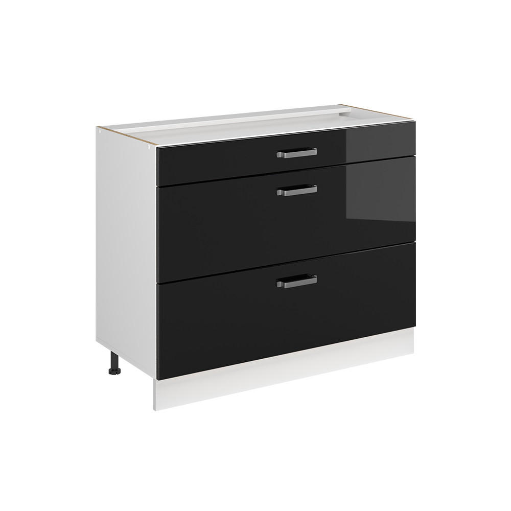 KÜCHENUNTERSCHRANK R-Line, Schwarz Hochglanz/Weiß, 100 cm ohne Arbeitsplatte - Schwarz Hochglanz/Weiß, Holzwerkstoff (100/81.6/46cm) - Vicco