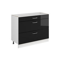 KÜCHENUNTERSCHRANK R-Line, Schwarz Hochglanz/Weiß, 100 cm ohne Arbeitsplatte - Schwarz Hochglanz/Weiß, Holzwerkstoff (100/81.6/46cm) - Vicco