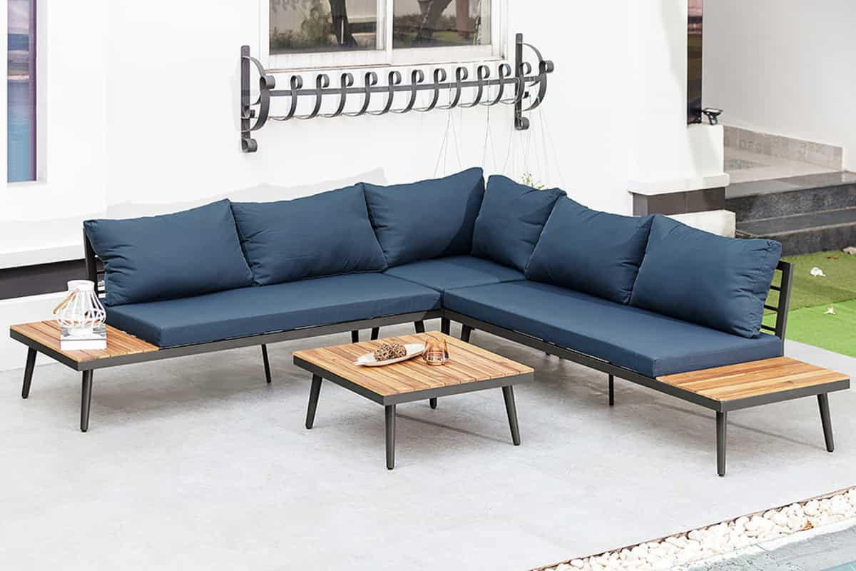 GARTEN-LOUNGE CANNES Akazie Anthrazit|Natur 250cm - Grau, Naturmaterialien/Holz - riess-ambiente
